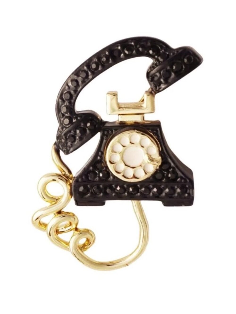 Danecraft Gold-Tone Black Enamel Rotary Telephone Brooch